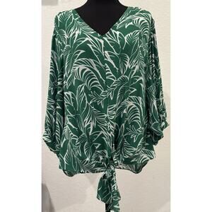 Chico's Tie-Front Palm Frond-Print Crepe Blouse Size 1 (Medium)